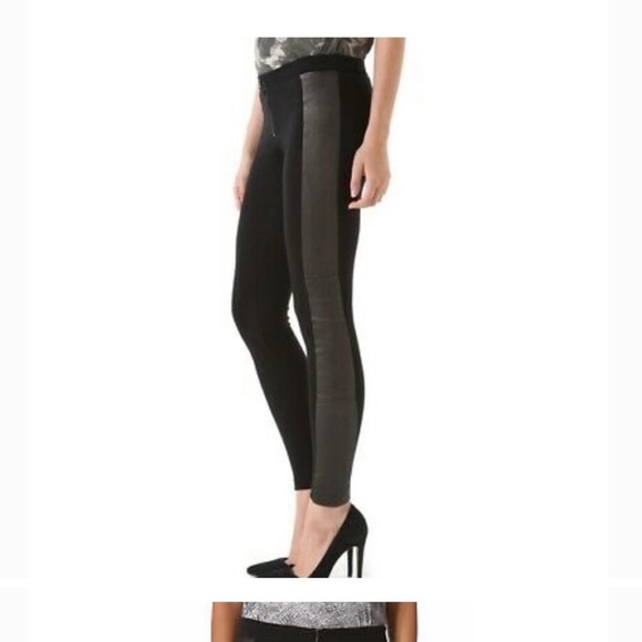❤️SOLD❤️ ALICE + OLIVIA BLACK LAMBSKIN LEATHER SIDE PANEL LEGGING BLACK SZ 6 - Picture 2 of 11